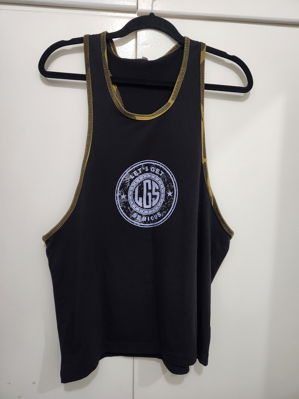 Men's Let's Get Serious Black Graphic Muscle Tank Size L